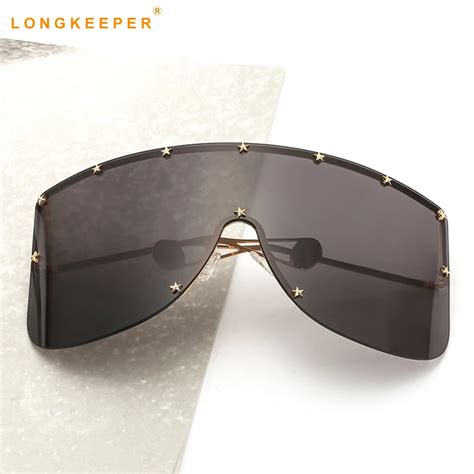 oversized rimless sunglasses women flat top oversize shield big goggle sun glasses fashion