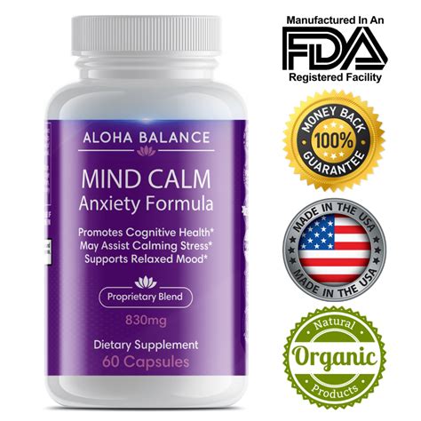 Mind Calm Anxiety And Stress Relief Organic Formula Vegan Supplement For Positive And Calm