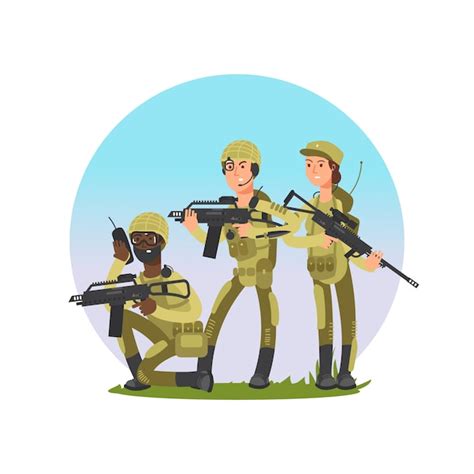 Grupo De Soldados Ilustración Vectorial Personaje De Dibujos Animados