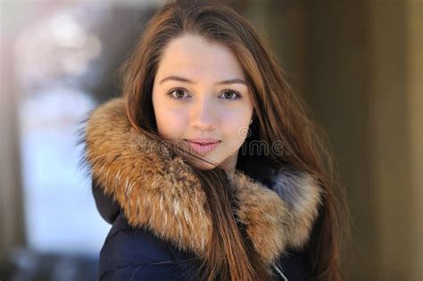 Beautiful Smiling Winter Girl Portrait Close Up Stock Image Image Of