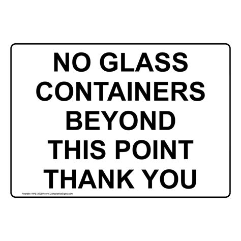 Safety Sign No Glass Containers Beyond This Point Thank You