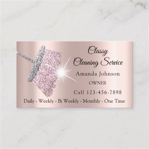 Create a spotless cleaning service business card in just a few steps with our free design templates! Classy Cleaning Service Maid Rose Glitter Gray Business Card | Zazzle.com | Pink business card ...