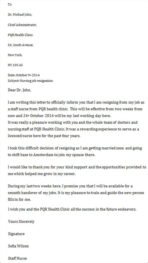 Free 10 Nursing Resignation Letter Templates In Ms Word Apple Pages