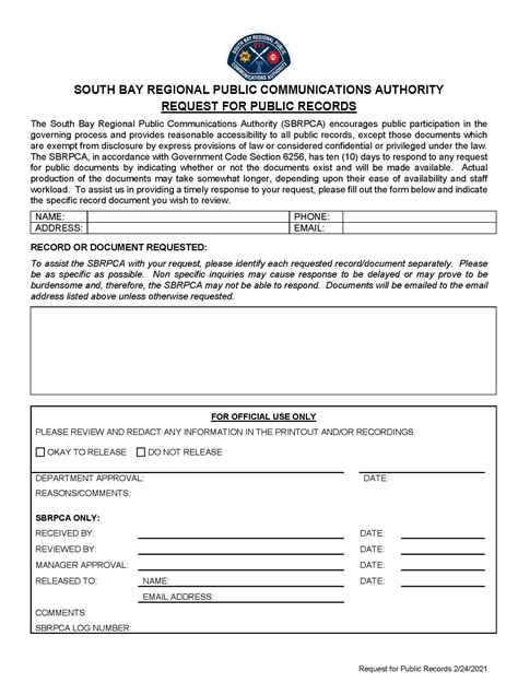 Request For Public Records South Bay Regional Public Communications