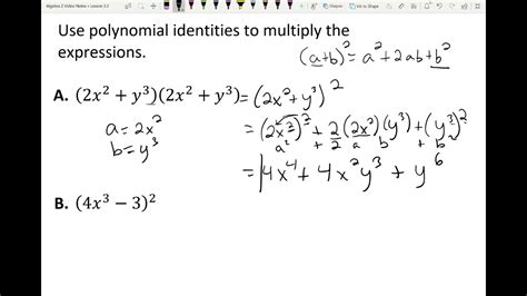 Algebra 2 Lesson 3 3 Polynomial Identities Youtube