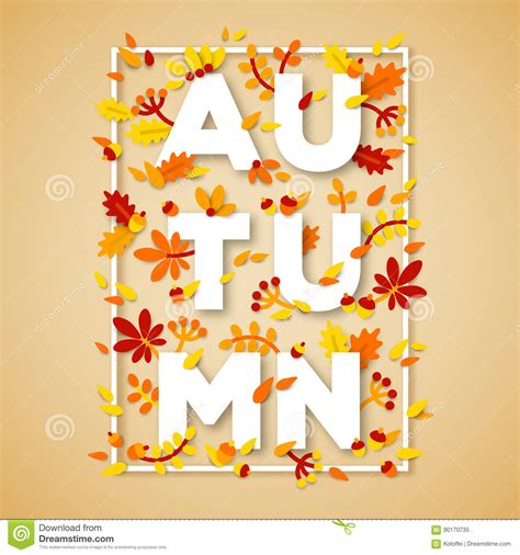 Autumn Typography Design With White Paper Cut Text Stock Vector