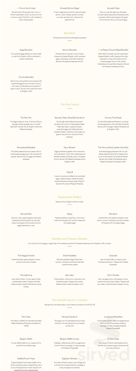 Le Peep Florida menu in Tampa, Florida, USA