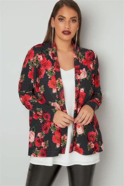 Limited Collection Multi Polka Dot And Floral Print Jacket Plus Size 16 To 32