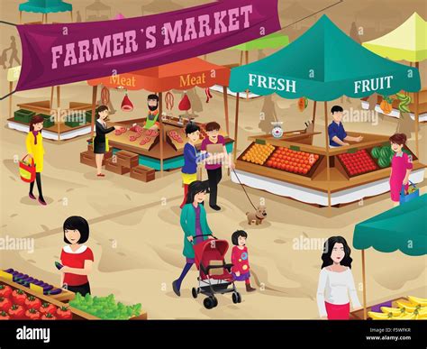 A Vector Illustration Of Farmers Market Scene Stock Vector Image And Art