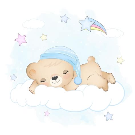 Premium Vector Teddy Bear Sleeping On The Cloud