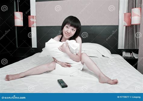 Asian Girl Watching TV Stock Image Image Of Female Body