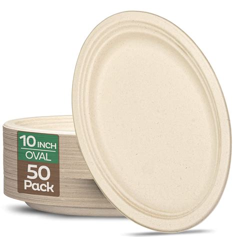 Amazon Com 100 Compostable Oval Paper Plates 10 Inch 50 Pack