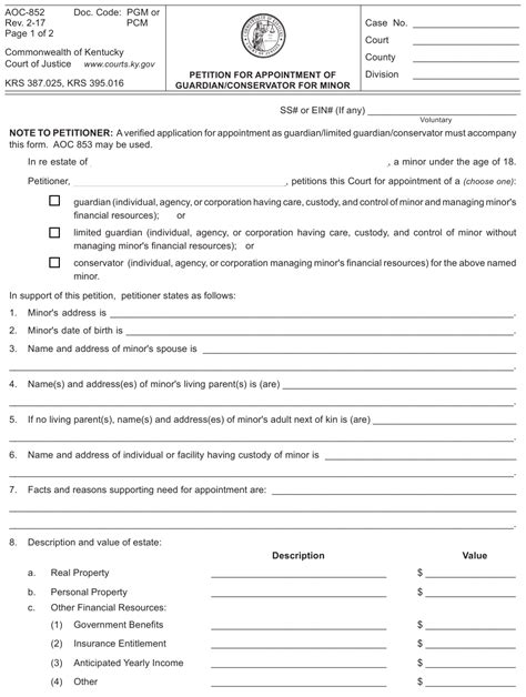 Do i need an attorney? Form AOC-852 Download Fillable PDF or Fill Online Petition for Appointment of Guardian ...