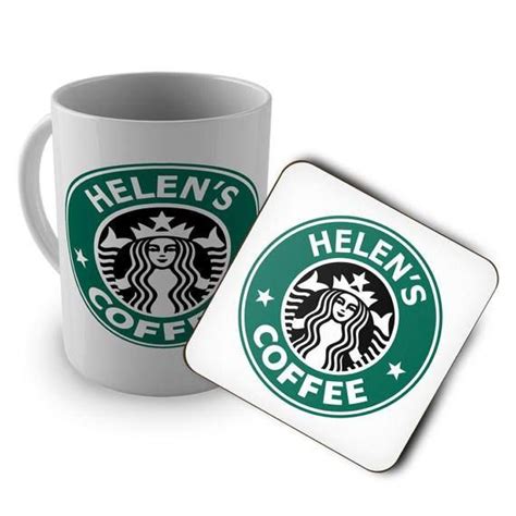 Personalised Starbucks Themed Mug And Coaster Customised Etsy Uk Mugs