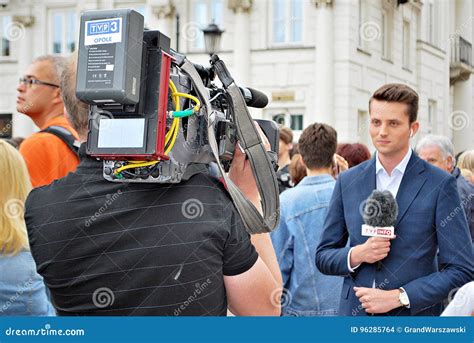 The Cameraman Filming Outdoor Event Tvp Reporter Editorial Stock Image