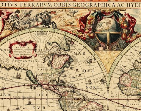 World Antique Map Hendrik Hondius 1630 Vintage Hemisphere Etsy