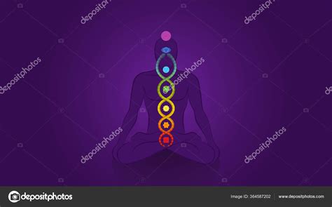 Kundalini Cobra Enrolada Meditando Homem Ioga Com Chakras Fundo Violeta