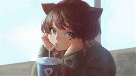 Cat Girl Brunette Ilya Kuvshinov Digital Art Artwork Anime Girls