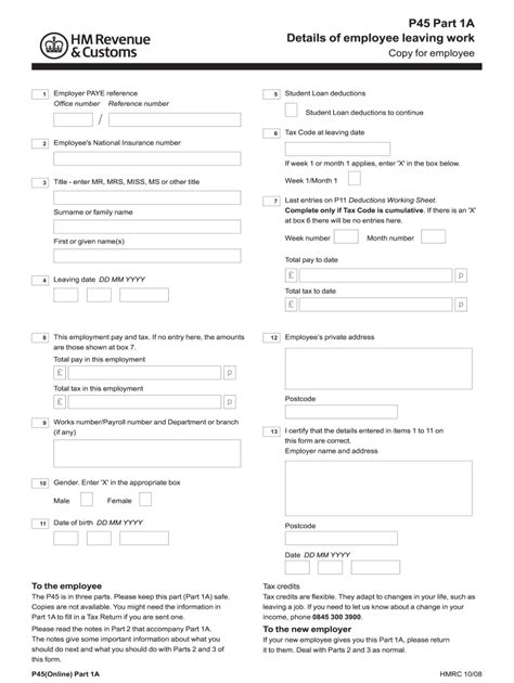 P45 Form Fill Out And Sign Printable Pdf Template Signnow