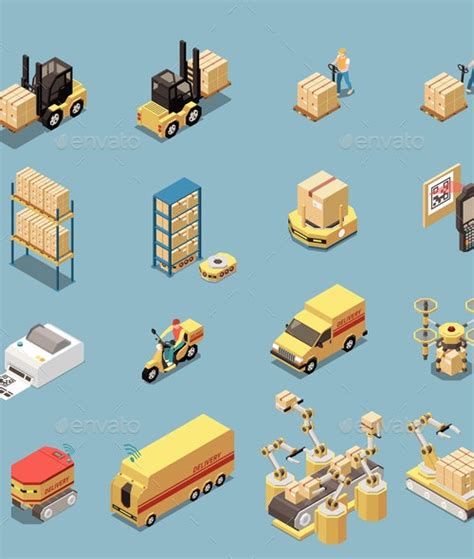 Warehouse Isometric Icons Set By Macrovector Graphicriver