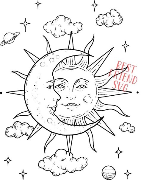 Sun Moon Face Svg Print Instant Download Celestial Face Pendant
