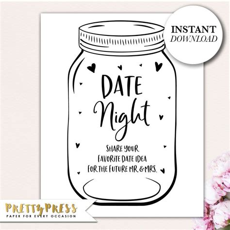 Date Night Jar Date Jar Sign And Cards Date Night Idea Card Date Night Ideas Signs Printable