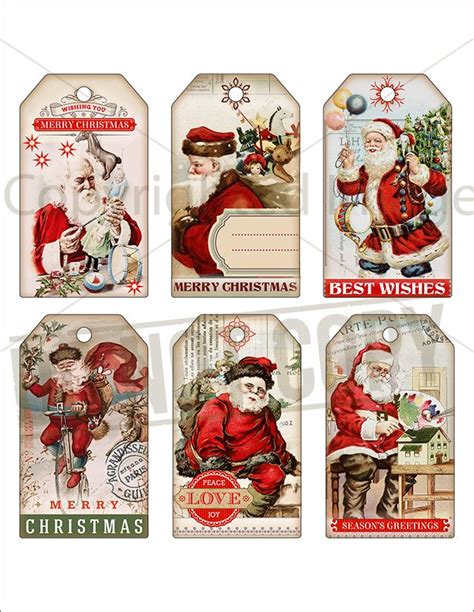 6 Vintage Victorian Shabby Santa Christmas Labels Christmas T Tags