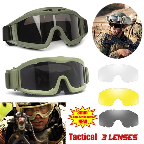 jsjm various styles 3 lens tactical goggles men military shooting protective glasses outdoor