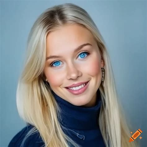 Life Like Portrait Of A Pretty Blonde Girl With Blue Eyes