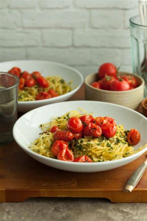 Garlic And Herb Spaghetti Squash With Roasted Tomatoes