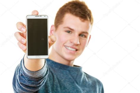 Man Showing Cell Phone — Stock Photo © Voyagerix 96591542