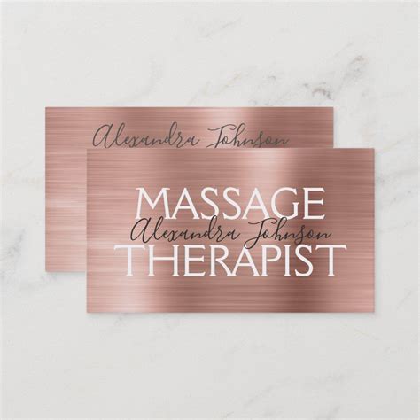 Pink Rose Gold Brushed Metal Massage Therapist Business Card Zazzle