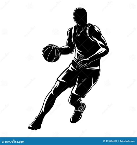 Highlighted Line Art Basketball Player Are Dribbling The Ball Stock