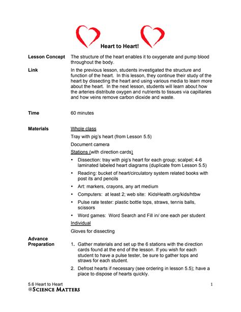 Heart To Heart Lesson Plan For 5th Grade Lesson Planet