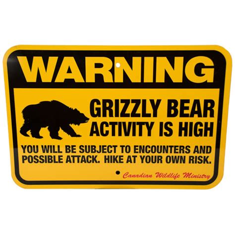 Aluminum Grizzly Bear Warning Sign