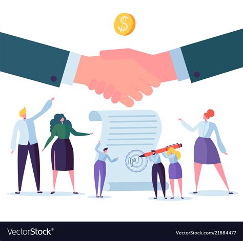 Agreement Flat People Characters Signing Contract Vector Image