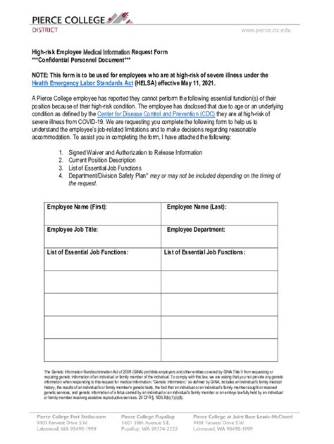 Fillable Online High Risk Employee Medical Information Request Form Fax