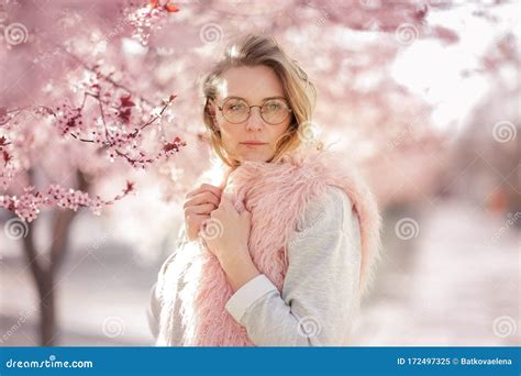 Beautiful Woman Near Flowering Tree Stock Image Image Of Long Beauty 172497325