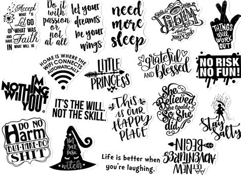50 Black Quote Stickers Pack Positive Phrase Sticker Word Etsy