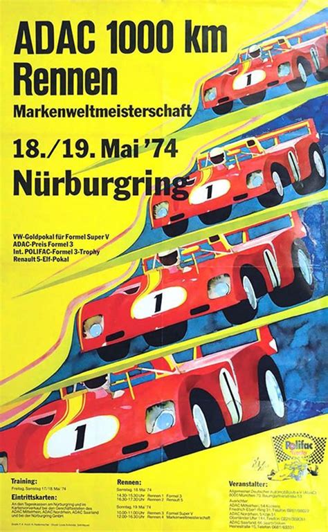 Vintage 1974 Nurburgring German Motor Racing Poster Print Etsy