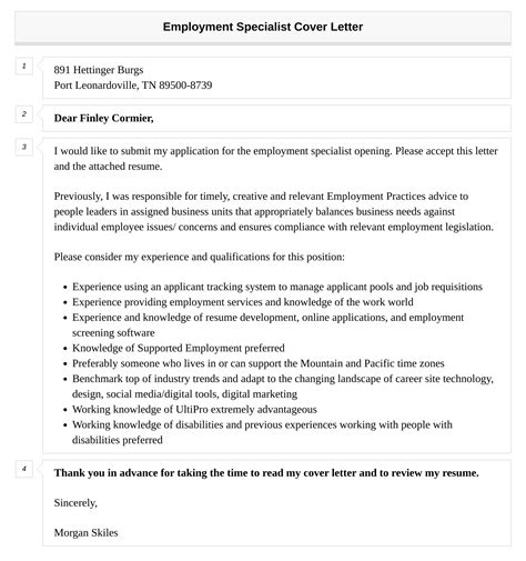 Employment Specialist Cover Letter Velvet Jobs