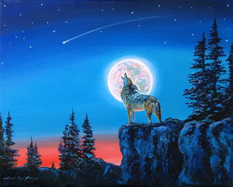 Winter Wolf Moon Painting By David Lloyd Glover