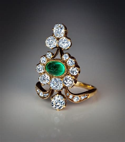 Antique Russian Diamond And Emerald Ring Romanov Russia Ltd Ruby Lane