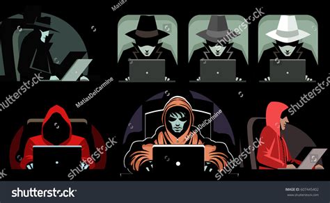 Hackers Black Hat Grey Hat White Stock Vector 607445402
