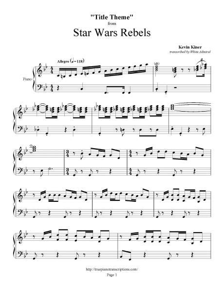 Star Wars Rebels Title Theme Kevin Kiner Piano Sheet Music