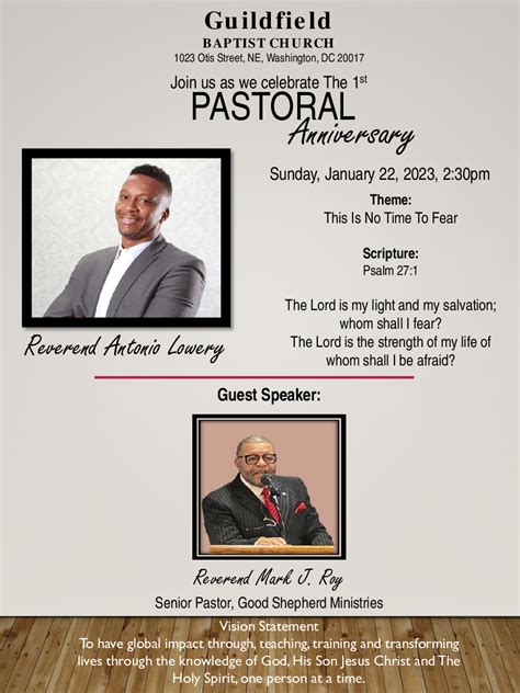 Pastoral Anniversary This Sunday Guildfield Baptist Church