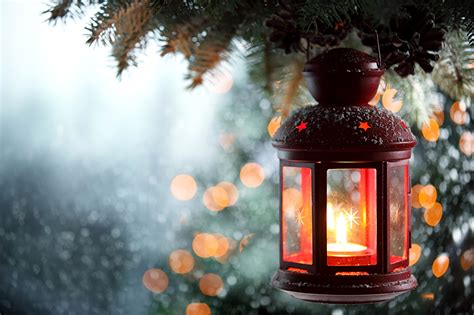 Wallpaper Lantern Candles Branches Closeup