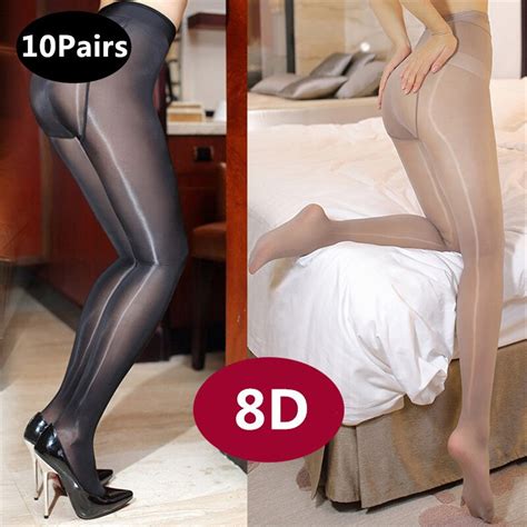 10pcs lot 8d womens crotchless elastic magical tights glitter pantyhose anti hook sexy closed