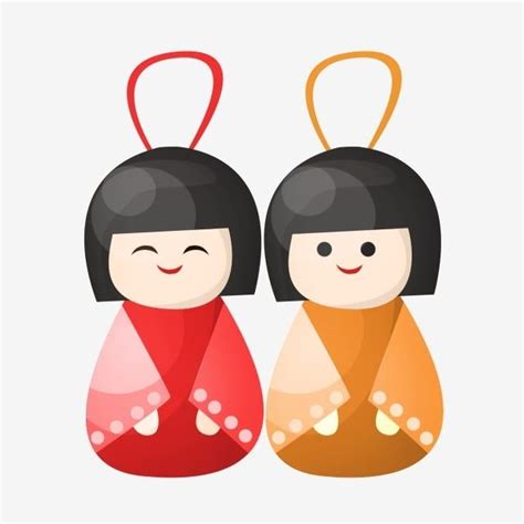 日本掛飾 可愛的娃娃 兩個娃娃 掛職 日本文化 日本娃娃掛飾插畫 日本特色素材圖案，psd和png圖片免費下載 Hanging