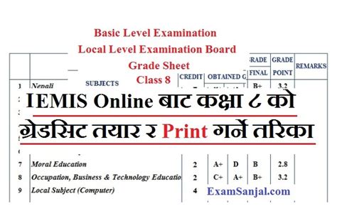 Class 8 Ble Marksheet Gradesheet Making Printing Process By Online